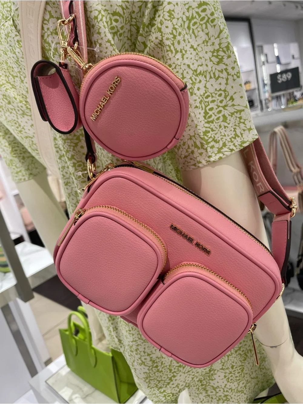 Michael Kors JST Md Pocket Leather Messenger XBody With Attachments Crossbody